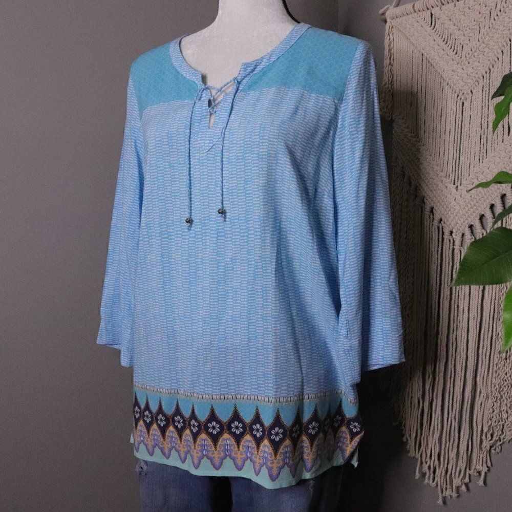 ‎J.Jill| Printed Lace Front Tunic Blouse